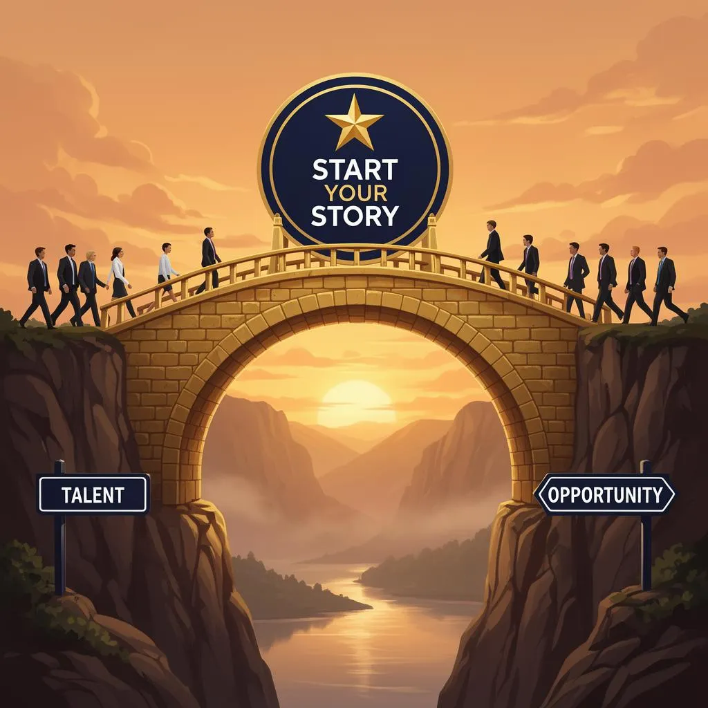 Bridge connecting talent and opportunity at sunrise